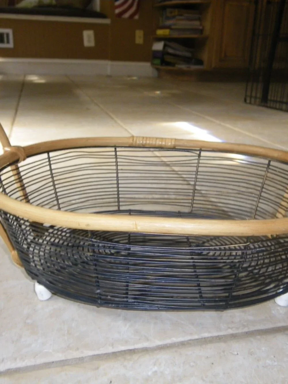 Wood & Metal Wire Fruit Basket w/ Handles